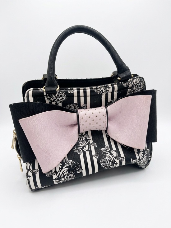 Betsey Johnson Handbags - Betsey Johnson Black & Light Pink Floral Bow Shoulder Bag